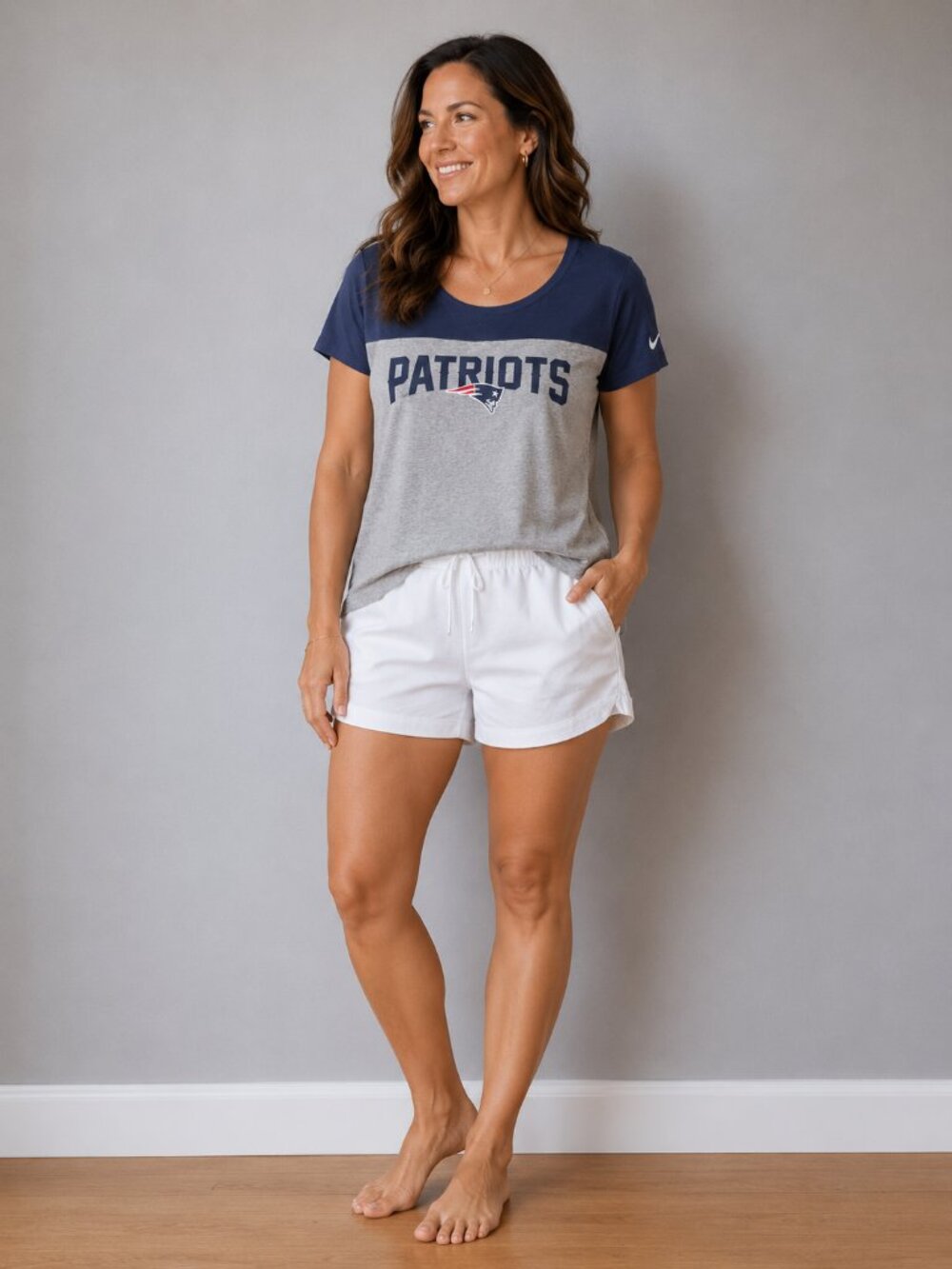 Nike Patriots Two-Tone Navy and Gray Long Sleeve Tee